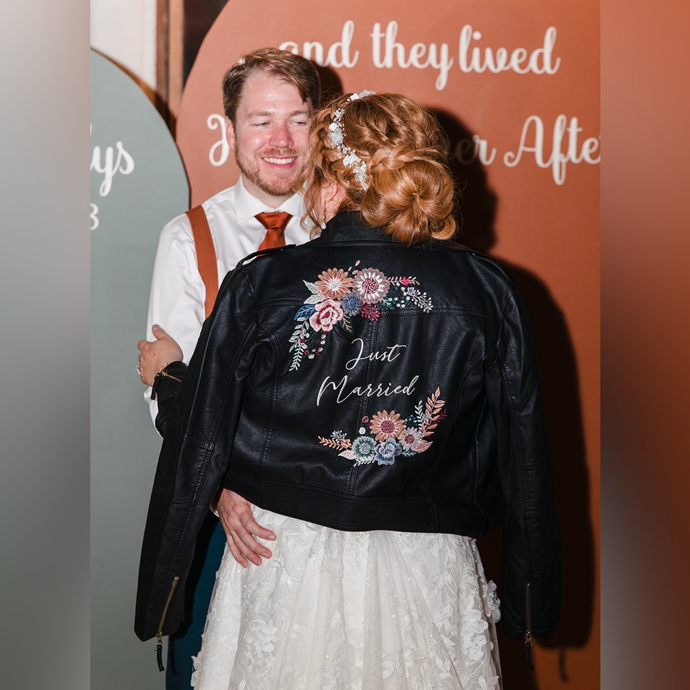 “Just Married” David’s Bridal Studio Embroidered Leather Jacket
